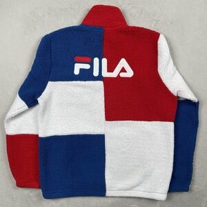 Fila Jacket Mens Small Oversized Deep Pile Sherpa Colorblock Full Zip Spellout